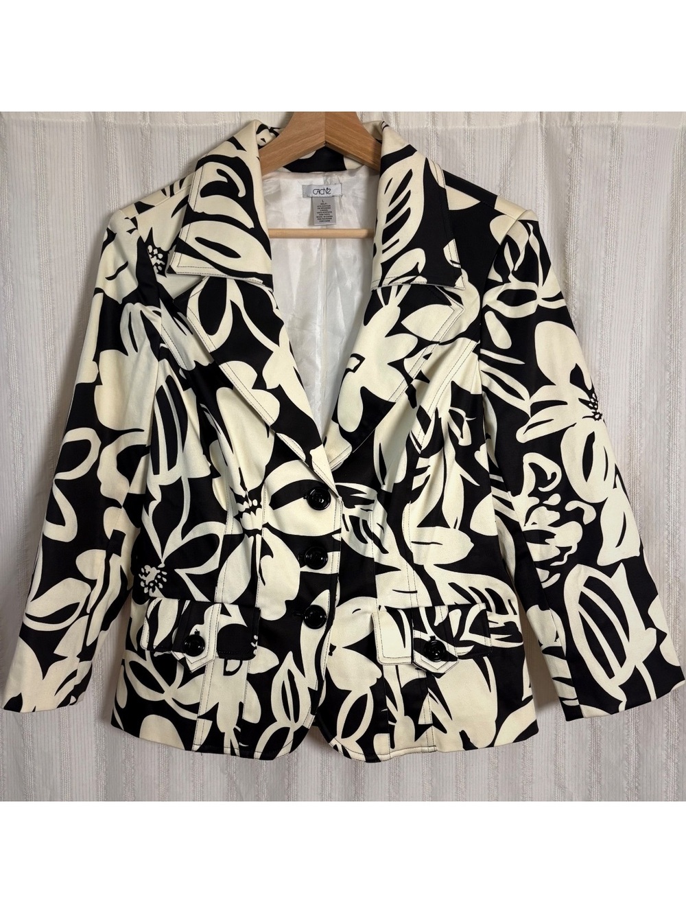 Vintage Y2K Cache Women's Black and White Floral Blazer Jacket Large #interview